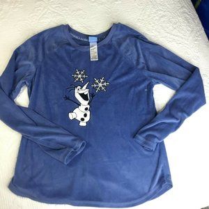 DISNEY Frozen Olaf Snowman Long Sleeves Blue Pajama Loungewear Top Small